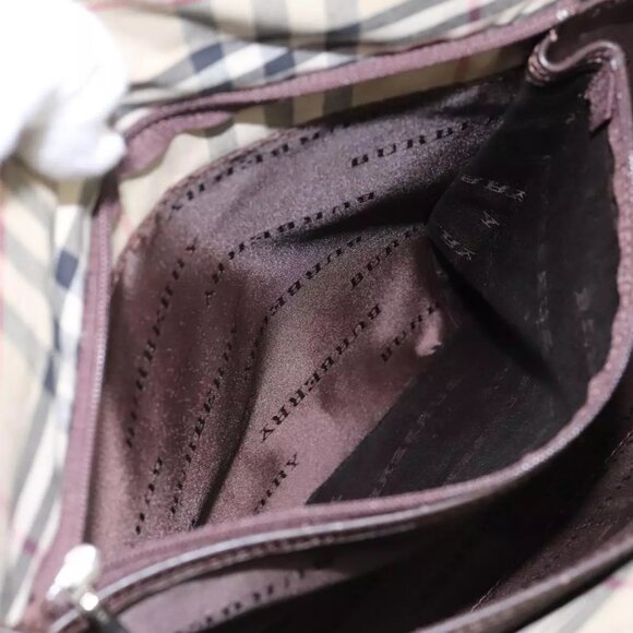 BURBERRY Hand Bag Nylon Leather Khaki Brown Silver Auth - Picture 15 of 16